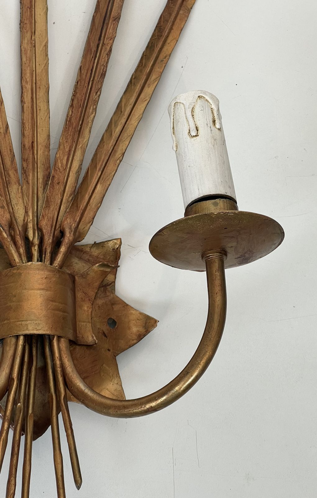 Lighting Pair Of Golden Sconces With Ears Of Wheat In The Style Of Coco Chanel photo