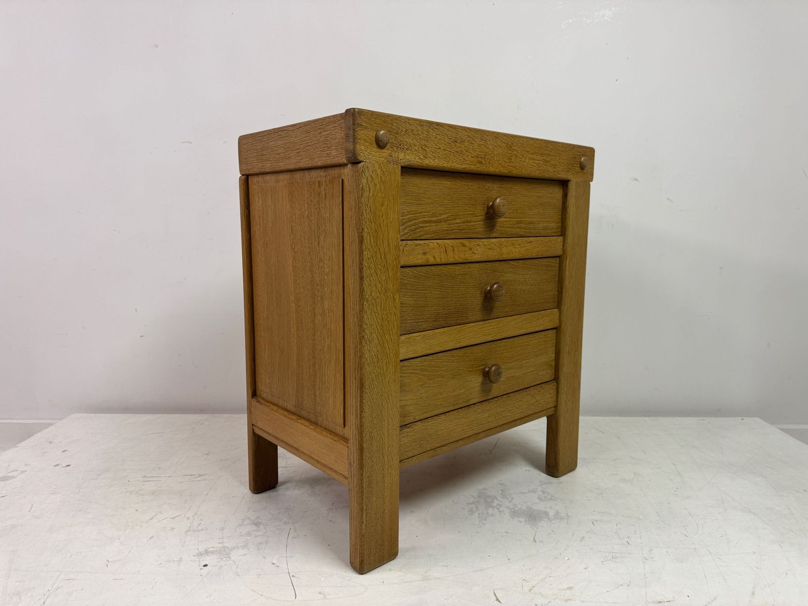 Furniture Brutalist Three Drawer Oak Chest Of Drawers photo