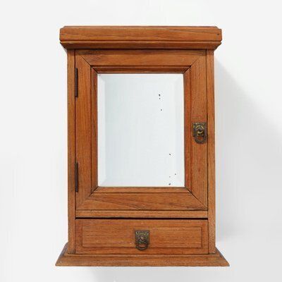 Art Deco Shaving Cabinet In Oak With Beveled Mirror, France, 1900s