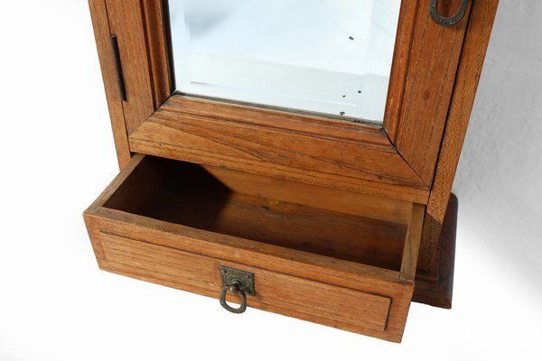 Art Deco Shaving Cabinet In Oak With Beveled Mirror, France, 1900s photo 860.0