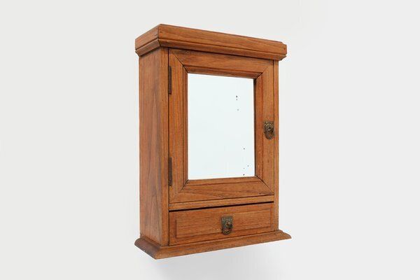 Art Deco Shaving Cabinet In Oak With Beveled Mirror, France, 1900s photo vinterior