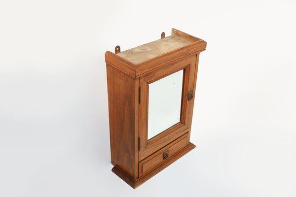 photo furniture Art Deco Shaving Cabinet In Oak With Beveled Mirror, France, 1900s