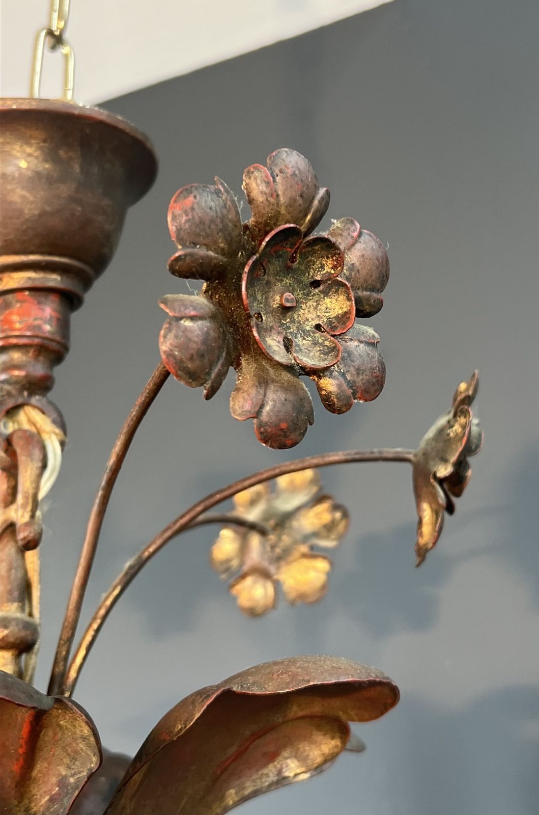 photo furniture Important 2 Tier Gold Metal Chandelier With 12 Light Arms In The Style Of Maison Baguès