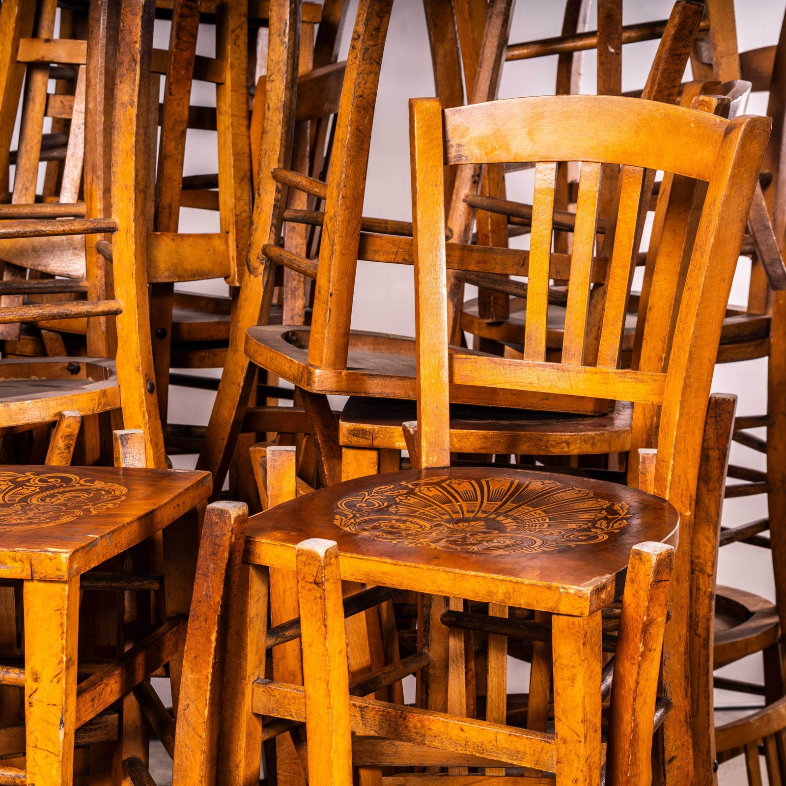 1950’s French Warm Oak Farmhouse Dining Chairs – Set Of Four photo 545.0