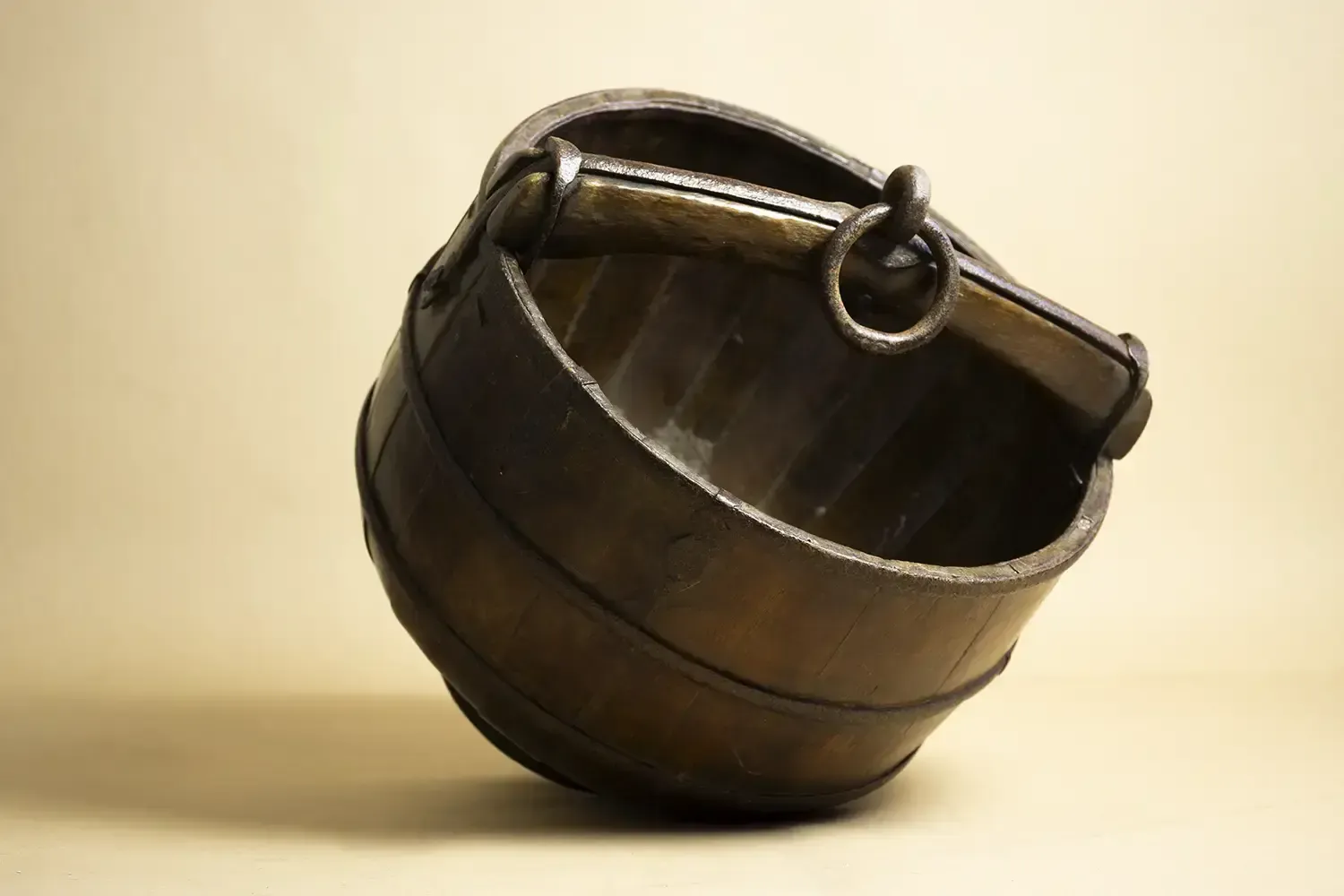 Chinese Wooden Bucket – Antique Coopered Well Bucket With Iron Banding photo for sale