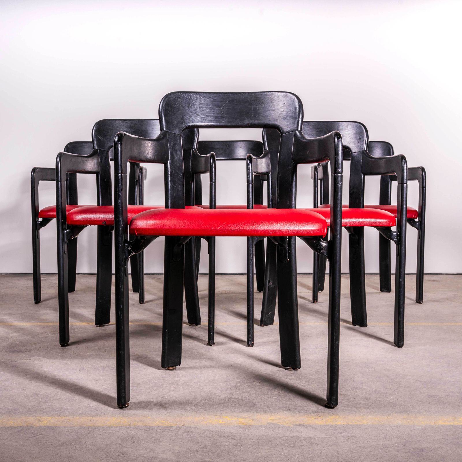 1970's Original Bruno Rey Ebonised Upholstered Armchairs   Set Of Four