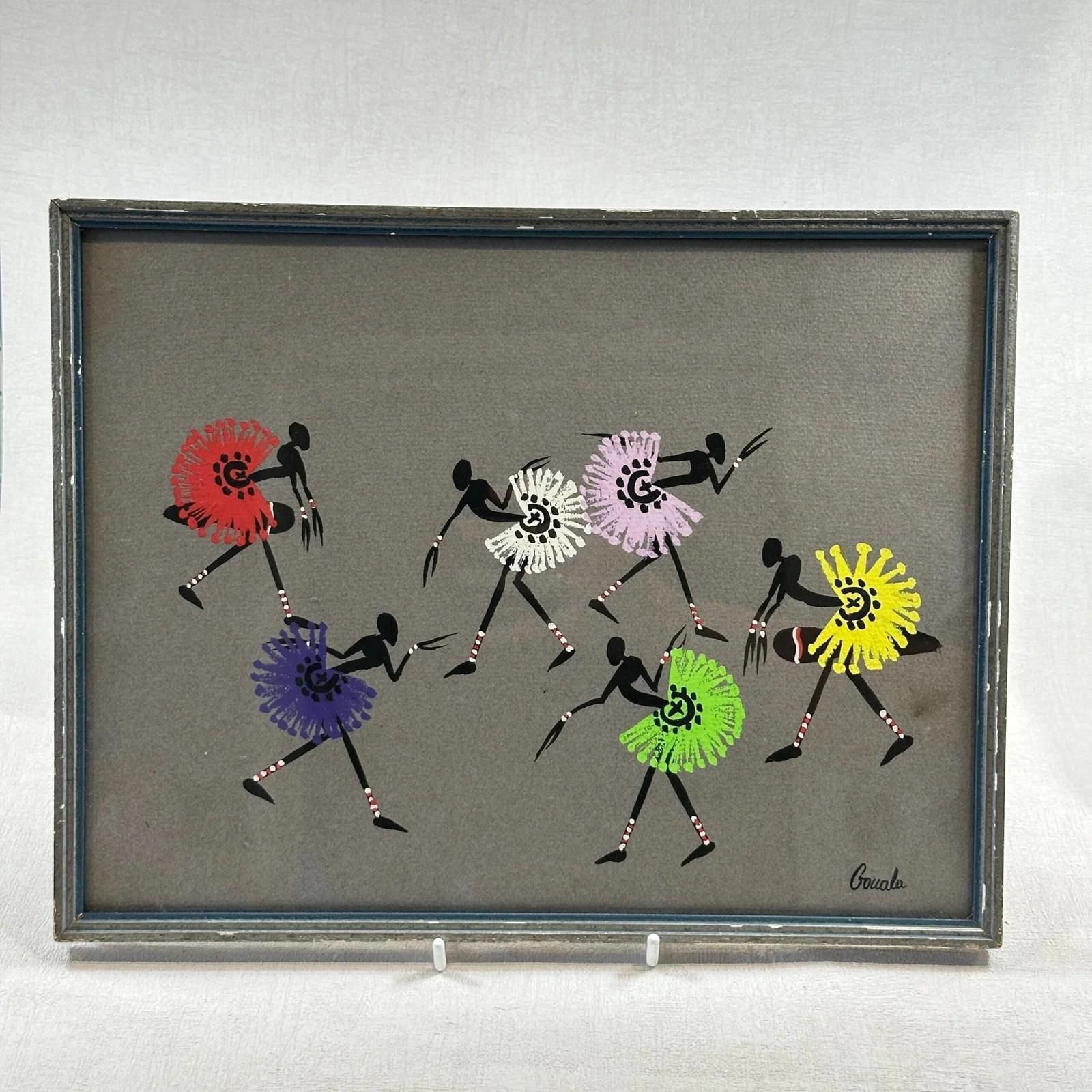 Mid Century 1950s African Tribal Art   Framed Dancers With Colorful Tutús   Gouala photo furniture