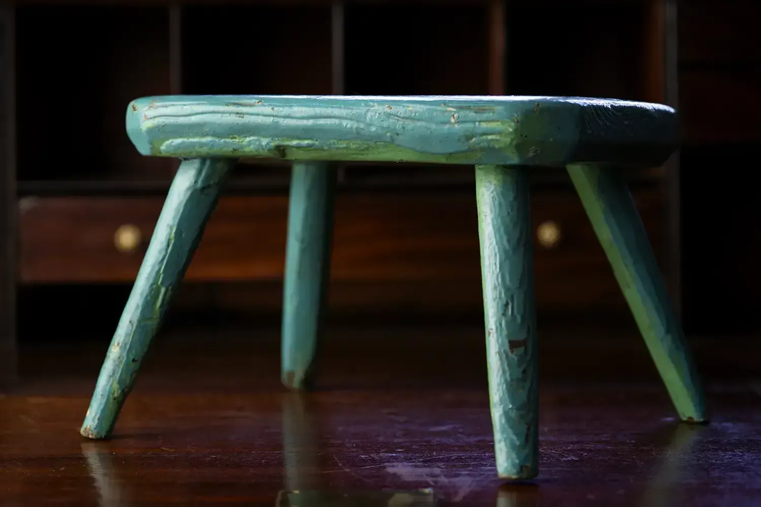 Late 19th–Early 20th Century Antique Milking Stool – Naïve Rustic Form In Blue photo furniture