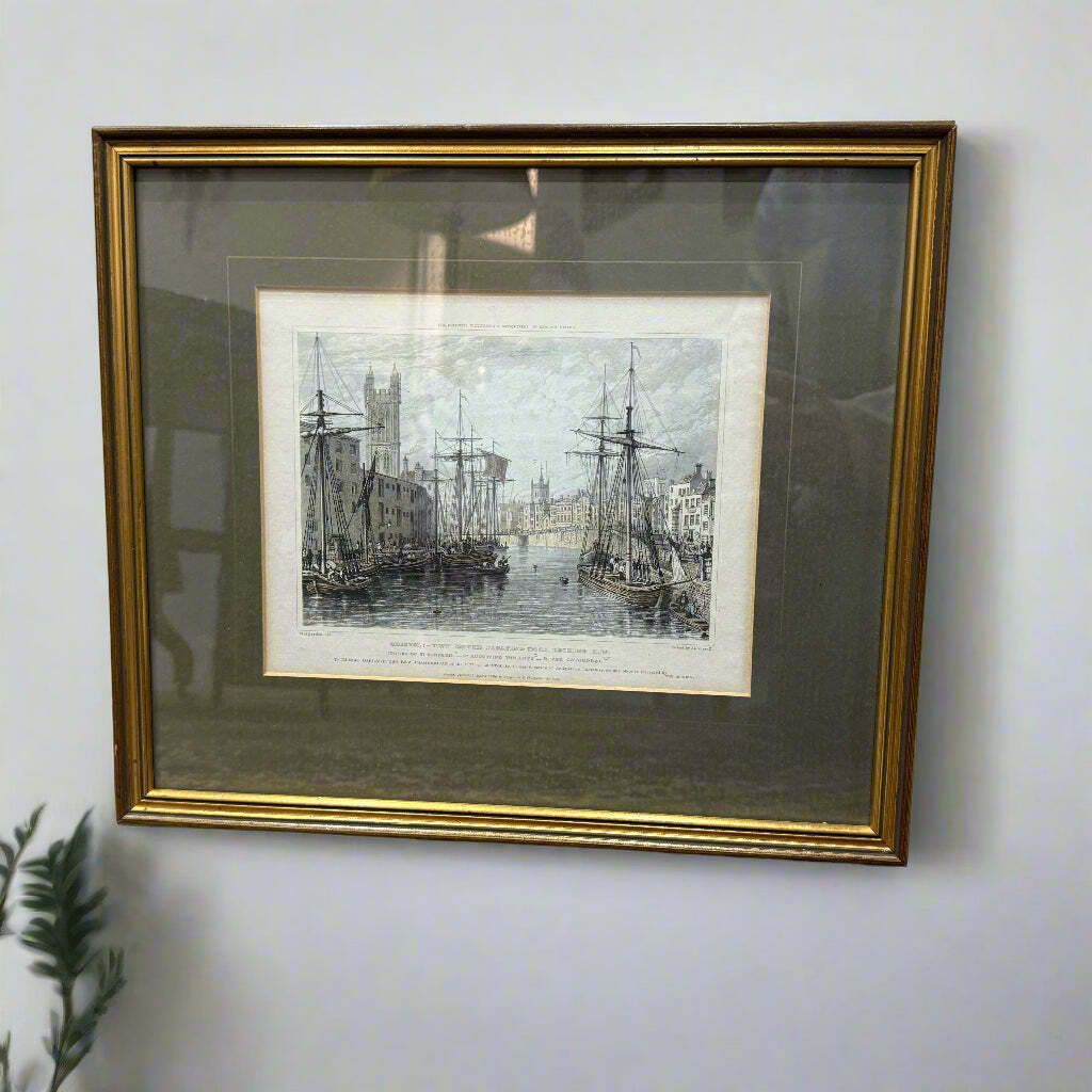 Original Print Of Bristol Docks Circa 1830 photo furniture
