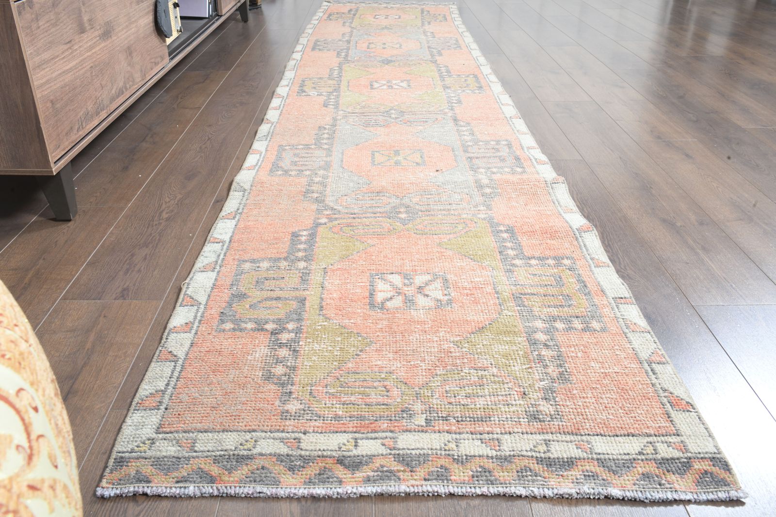 2'7x11'7 Ft, Original Vintage Orange Runner, Handmade Turkish Rug, Soft Wool, Low Pile, Washable, Root Dye, Hallway Decor, Stair Decor photo furniture
