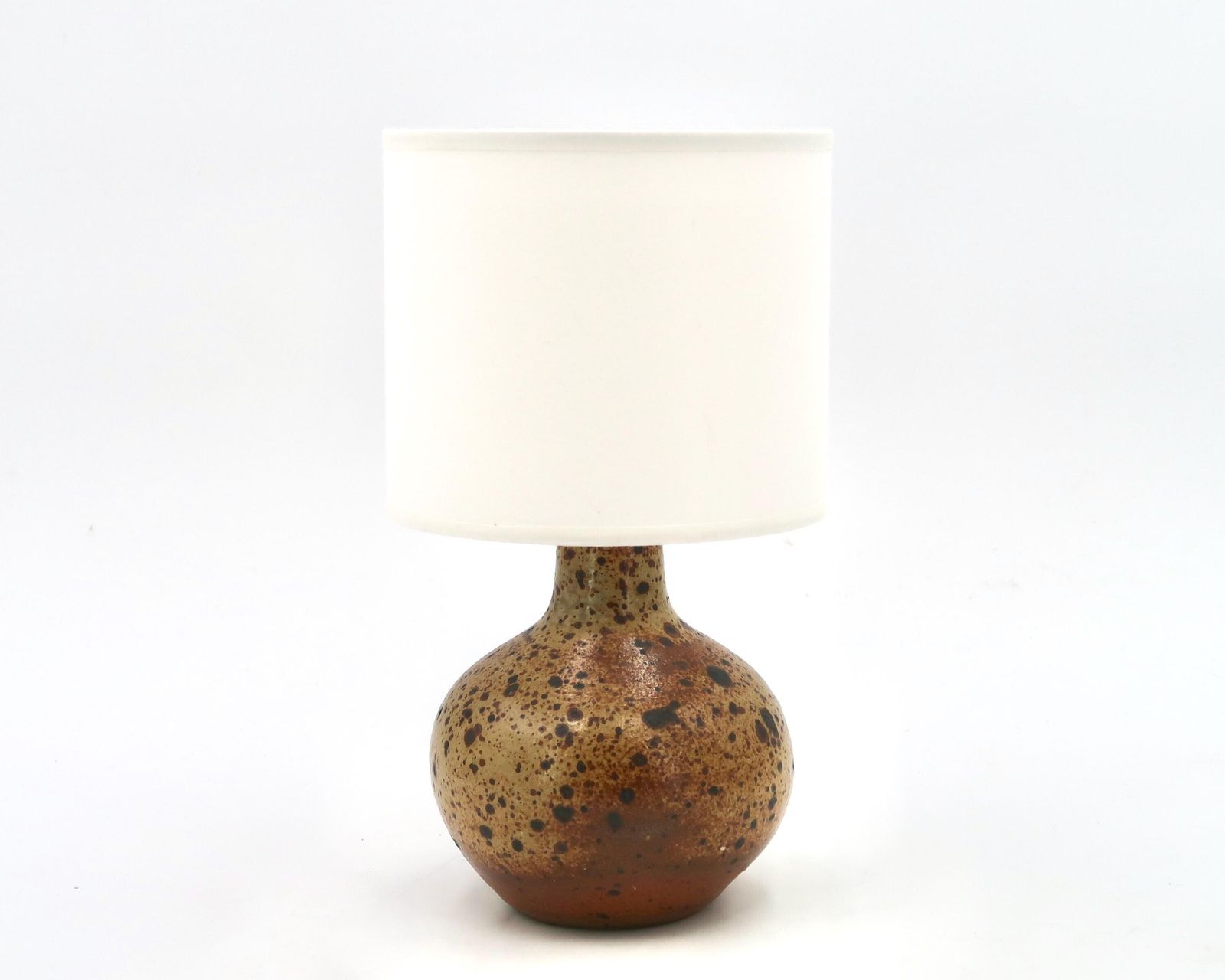 French Stoneware Ceramic Table Lamp By Guy Baudat, White Lampshade, 1970s / Brown, Wabi Sabi, Country, La Borne, Puisaye