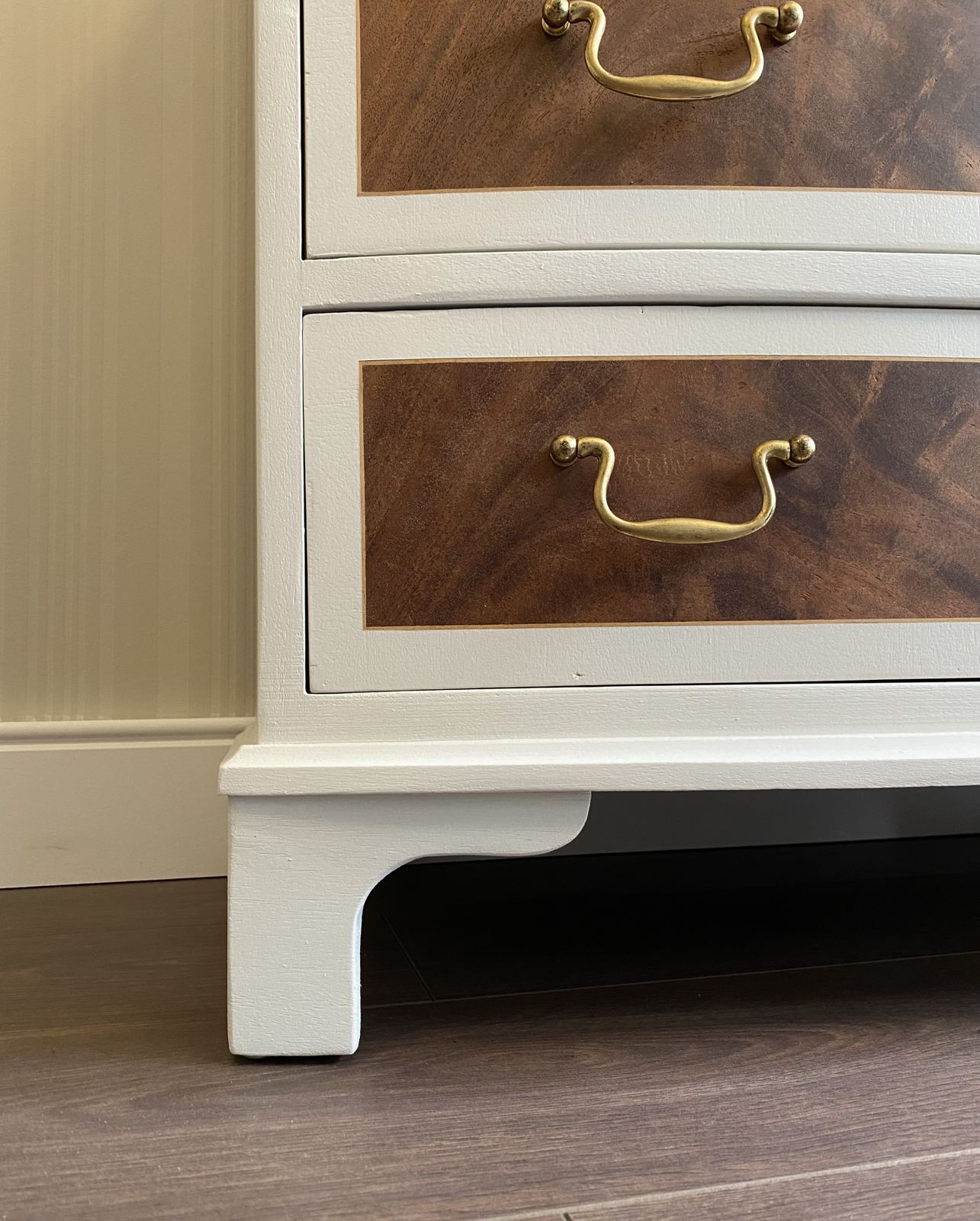 Refurbished Wood Walnut Veneer Painted Chest Of Drawers Light Cream photo furniture