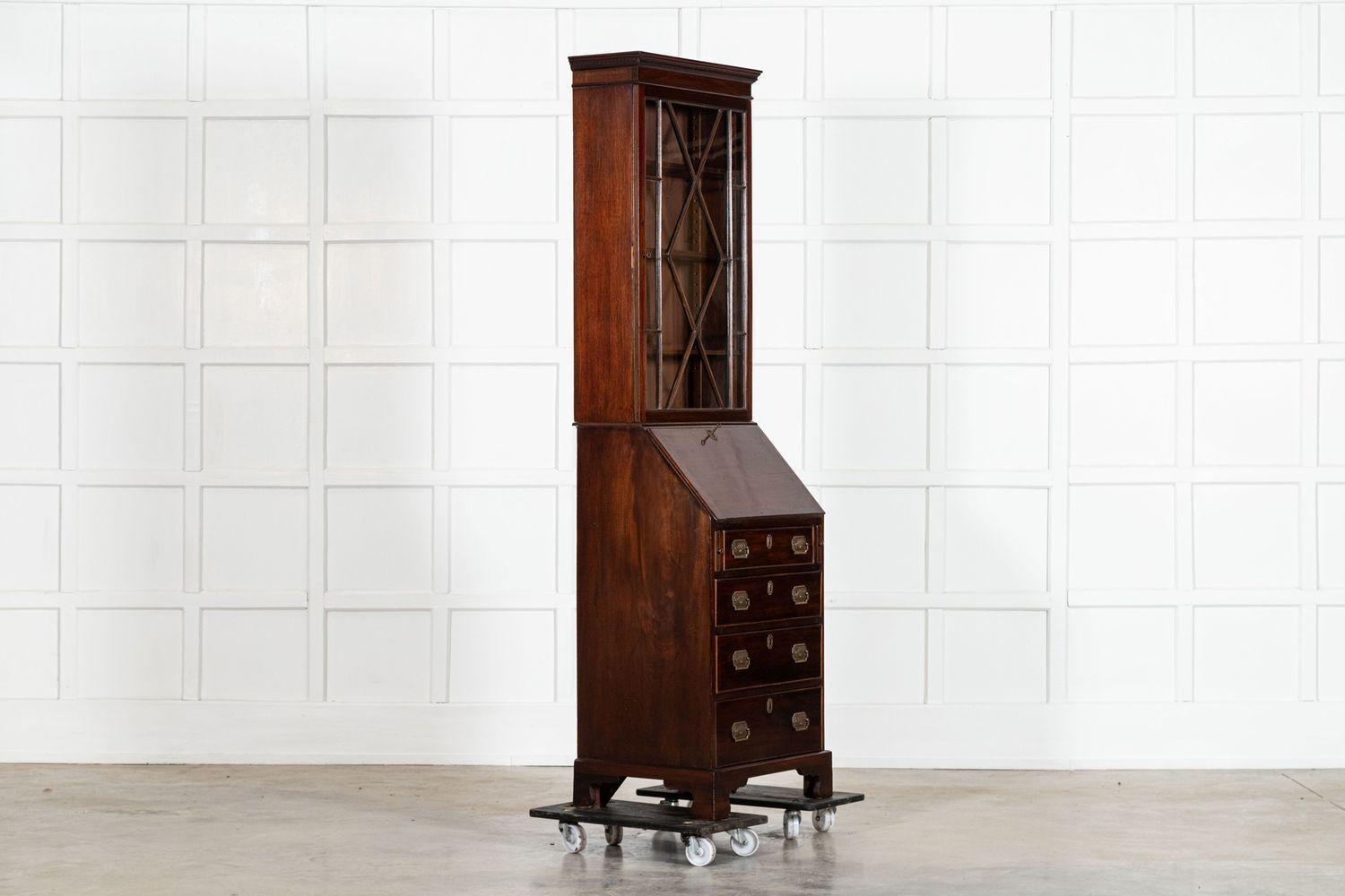 George III Diminutive English Mahogany Glazed Bookcase Bureau photo for sale