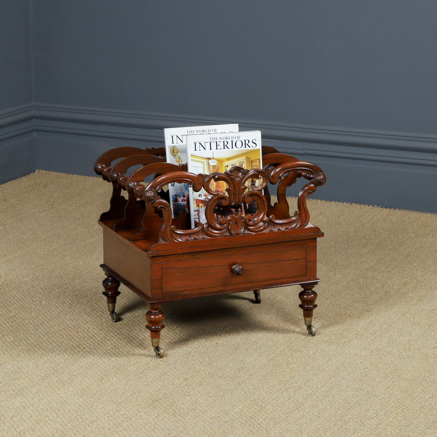 English Regency Rosewood Canterbury Newspaper Magazine Sheet Music Paper Rack Tidy Stand (Circa 1830)