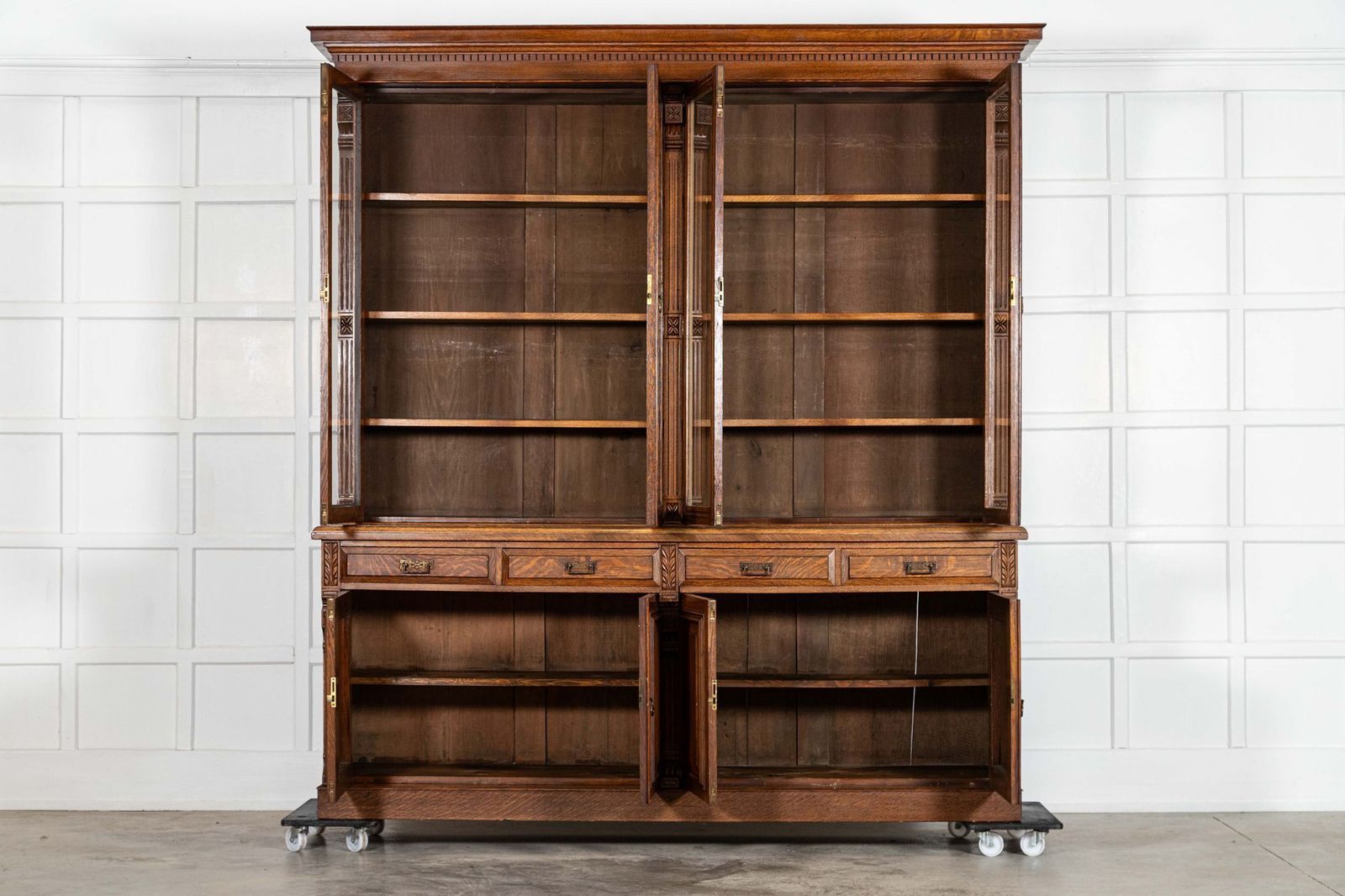 Monumental English 19thc Oak Glazed Library Bookcase photo furniture
