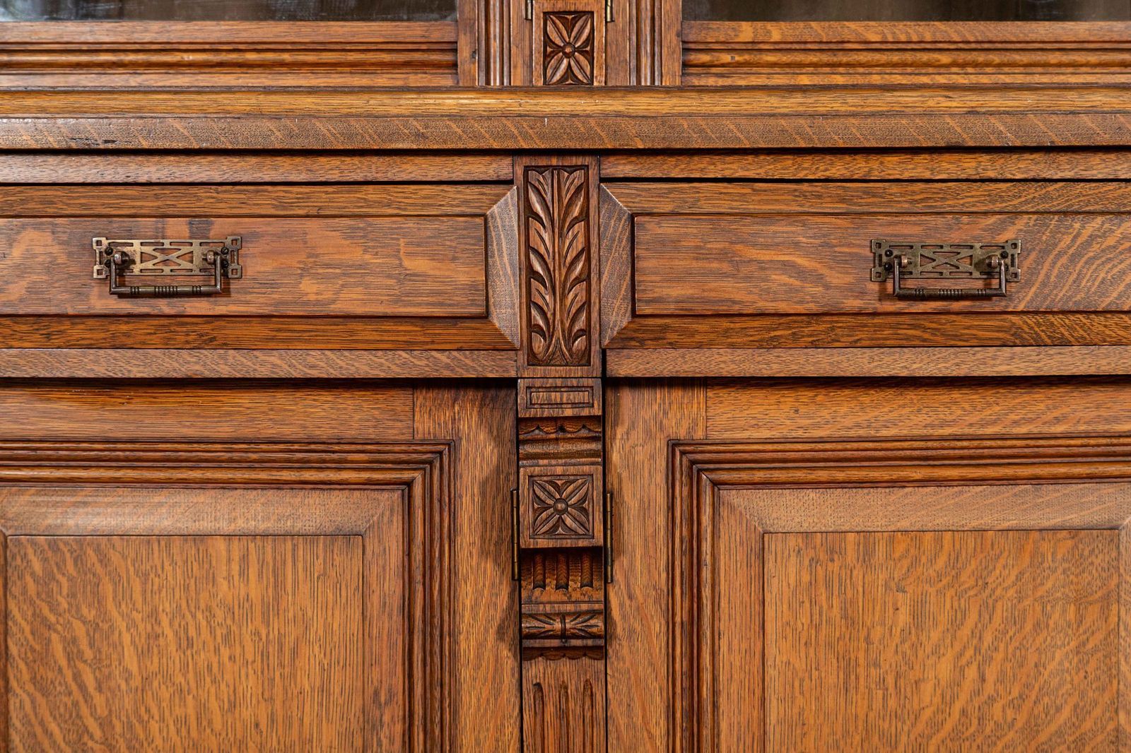 photo for sale Monumental English 19thc Oak Glazed Library Bookcase