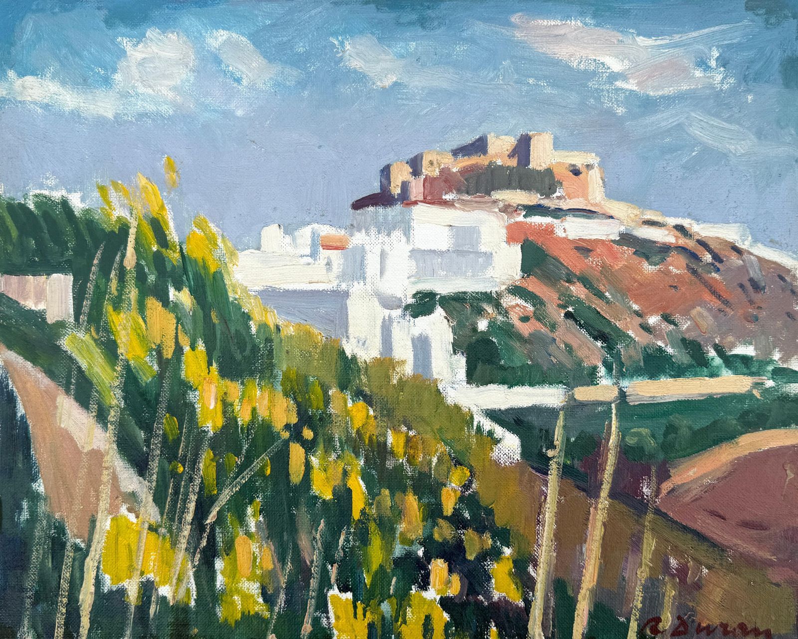 Rafael Duran Benet Mediterranean Village Oil Painting Spanish Landscape  C.1980