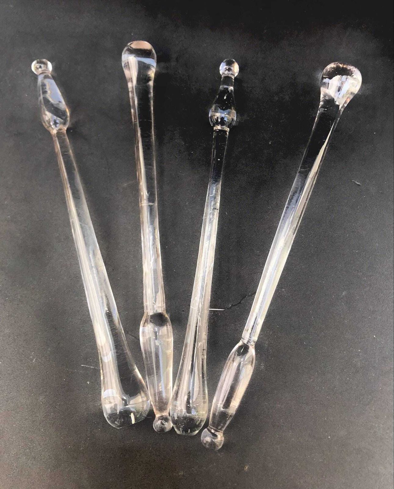 Swizzle Sticks Glass Set 4 Handmade Vintage Drink Stirrers Cocktail Mixers Clear Glass Sticks Gift For Him Danish Design Scandinavian Bar photo 183.0