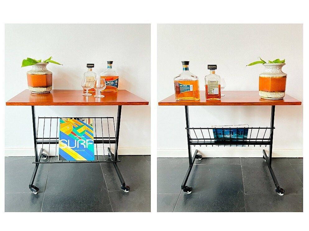 Vintage Mid Century Table On Wheels   Wood, Metal   60/70s   Trolley  Tv Table   Audio Table photo 234.0