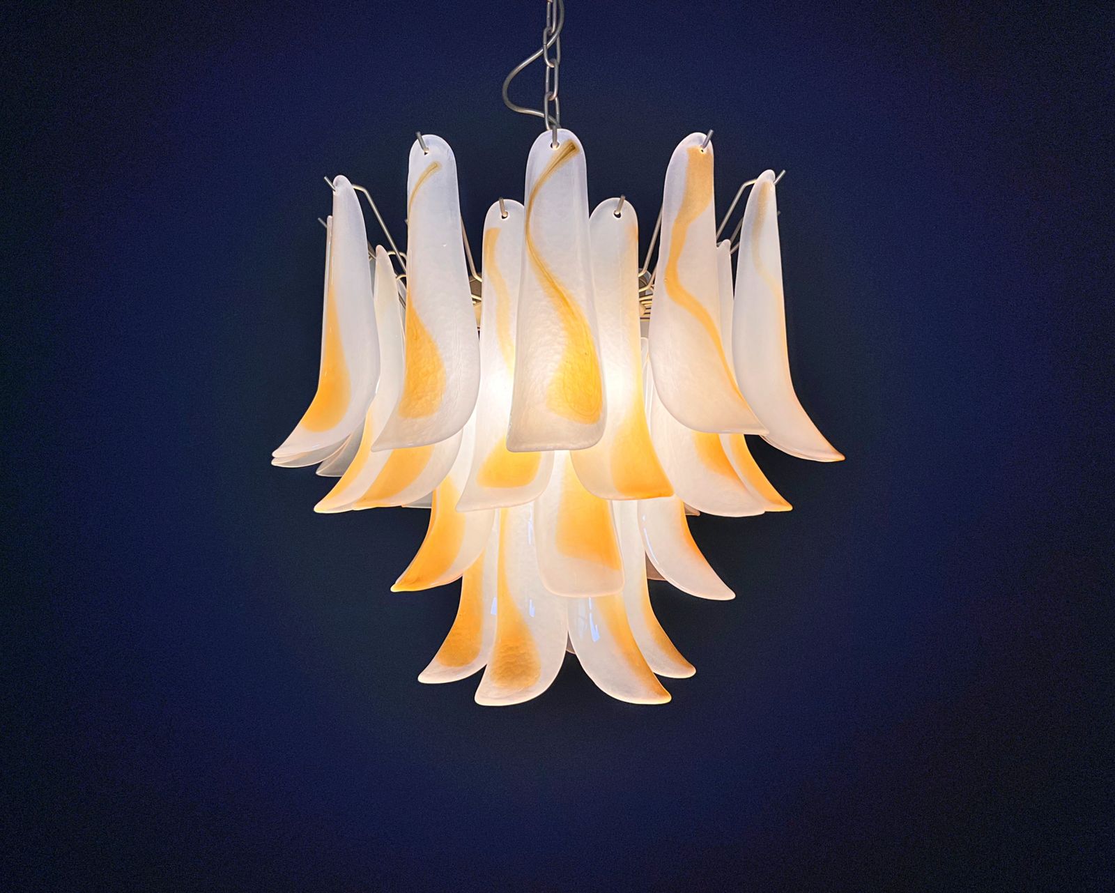 Italian Vintage Murano Chandelier   36 Acid Etched Amber Glass Petals photo for sale