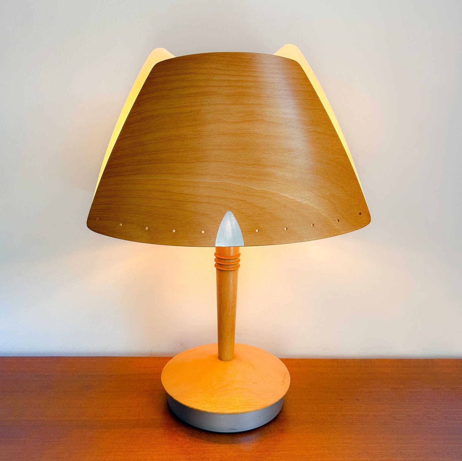 Vintage Xxl Tafellamp 'Harmonie' Van Soren Eriksen Voor Lucid (Atelier Sedap), Gebogen Multiplex Met Acryl Diffuser, Frans Design