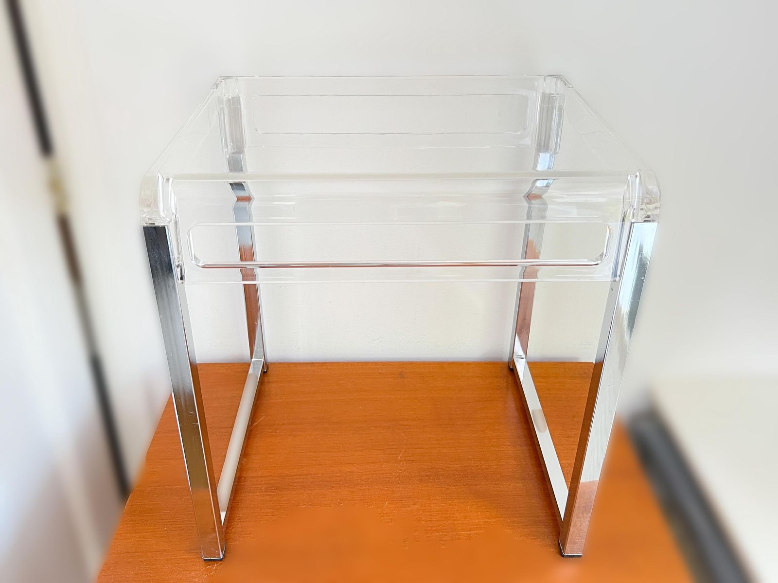 Vintage Side Table Designed By Marc Berthier – Exceptional Find – Clear Acrylic And Chrome – 60/70s – Prisunic photo furniture