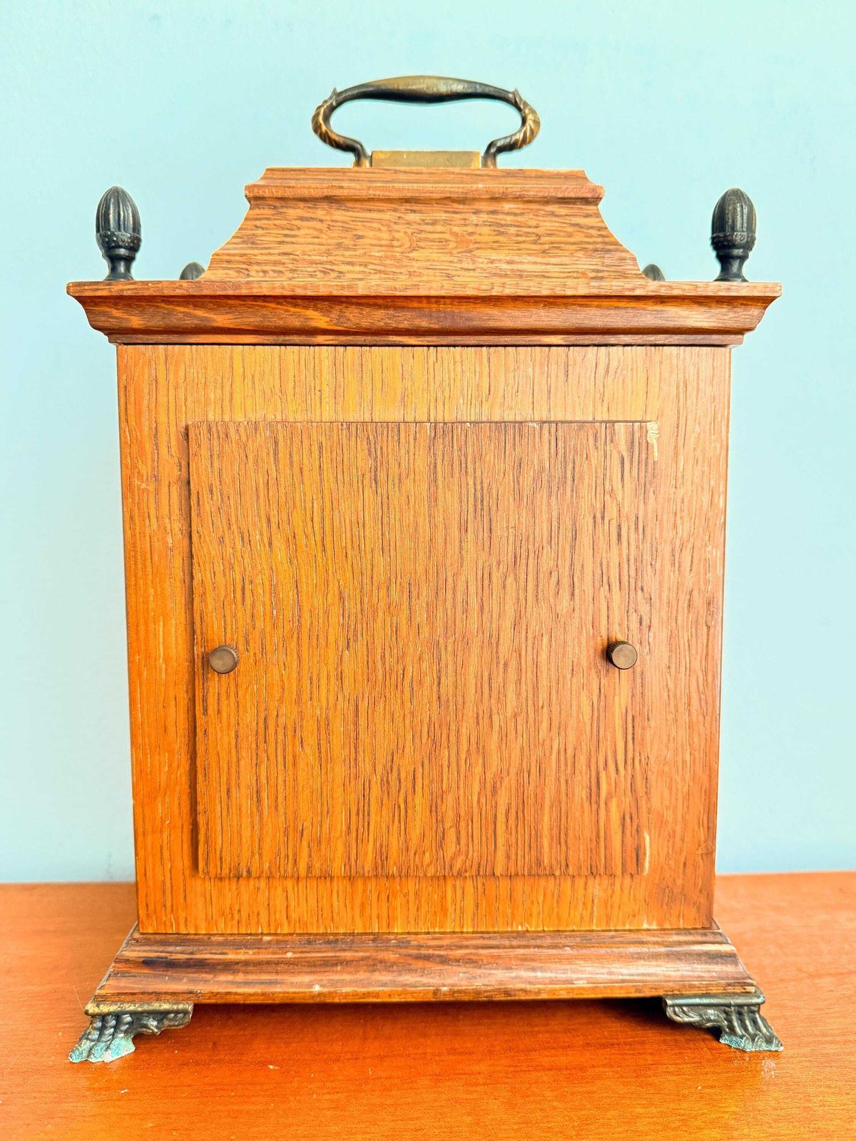 photo furniture Vintage Fhs / Franz Hermle Table Clock With 3 Bar Gong   Convex Glass   Brass, Glass, Wood   Mid Century