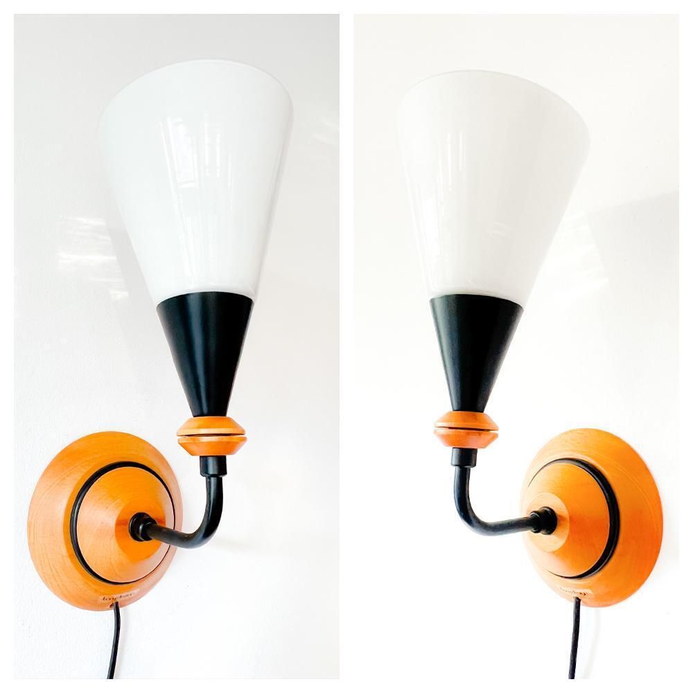 Vintage Bony Design Wall Lamp   Wood, Metal, Opal Glass   Dutch Design   80s   Mcm photo furniture