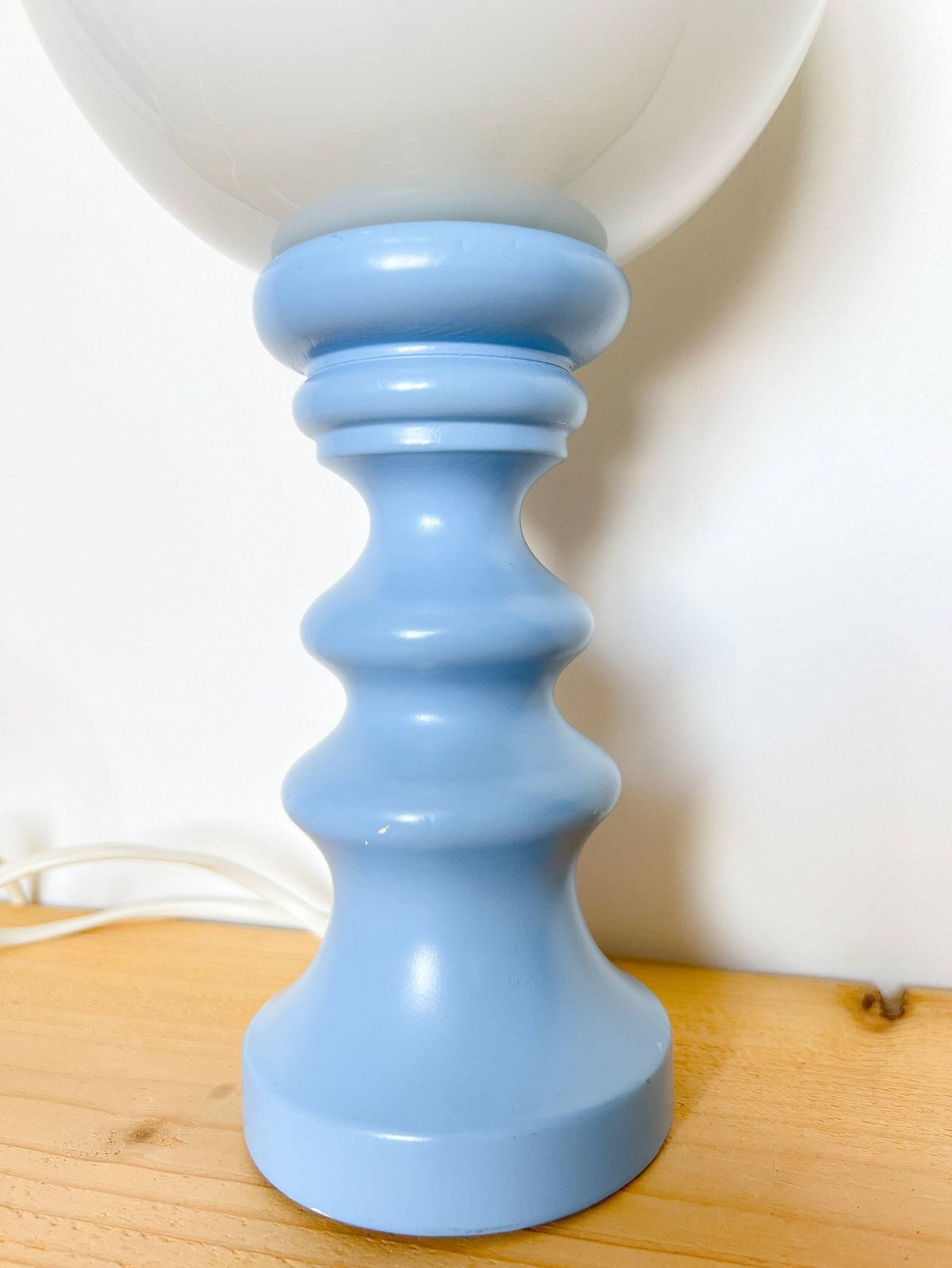 Unique Light Blue Vintage Table Lamp   Cari Zalloni Style   Wood, Glass   Mid Century photo Lighting