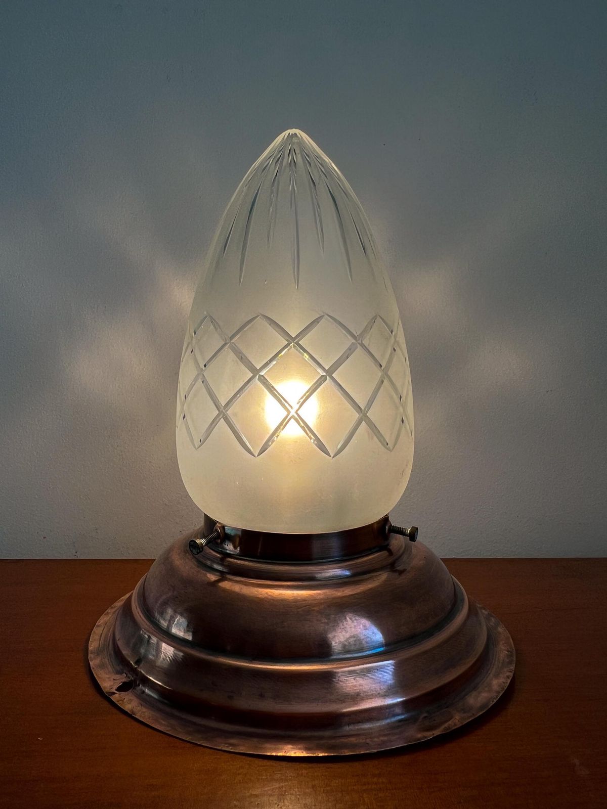 Antique / Vintage Ceiling Lamp   Copper, Crystal Glass   1930s   Art Deco   Jugenstil photo for sale