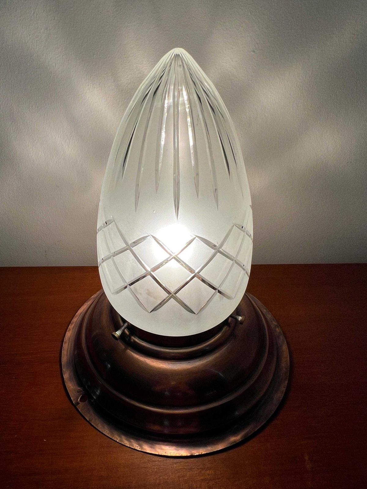 Antique / Vintage Ceiling Lamp   Copper, Crystal Glass   1930s   Art Deco   Jugenstil photo 113.0