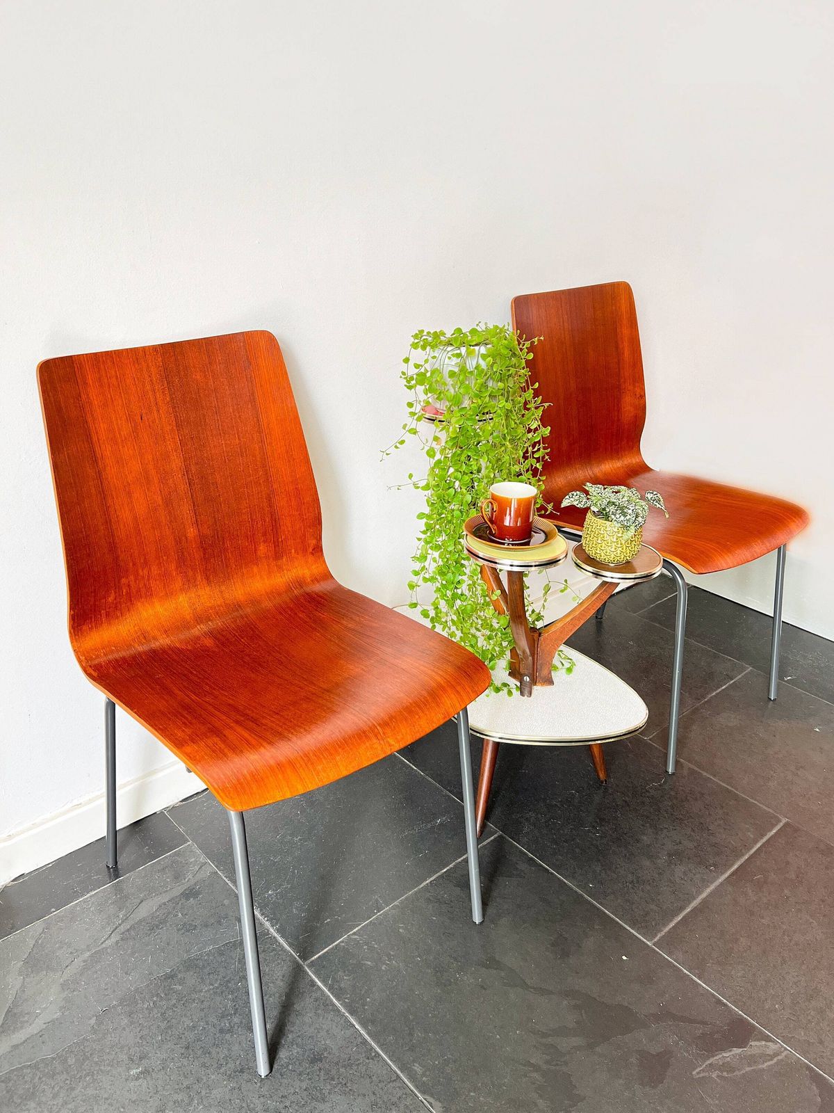 Vintage Auping Chairs 'Euroika' (2 Available)   Dutch Design By Friso Kramer   Teak Plywood, Metal   1963 photo for sale