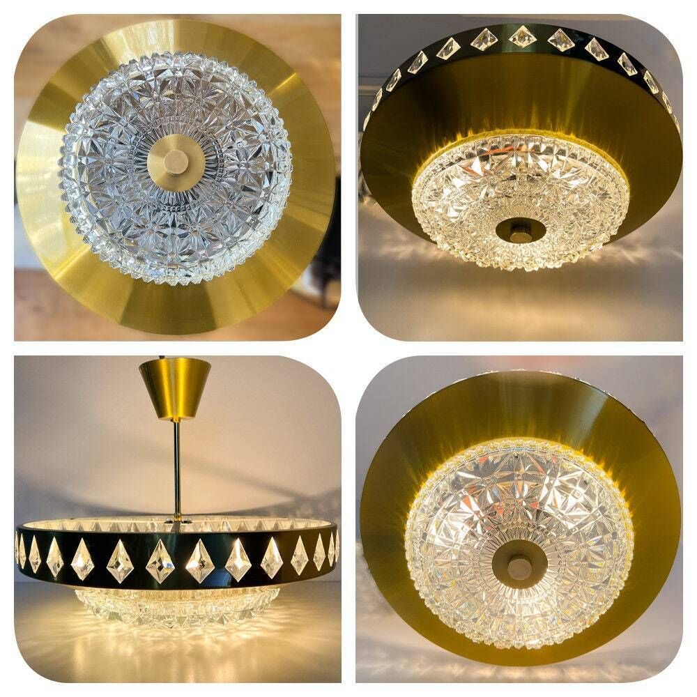 photo furniture Vintage Pendant Lamp – Vitrika / Orrefors – Scandinavian Design –  Brass, Crystal – 60/70's