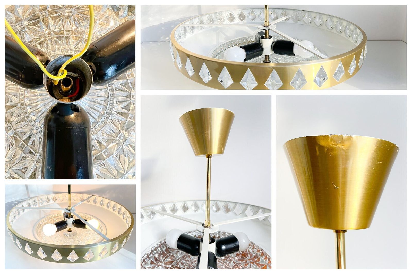 photo for sale Vintage Pendant Lamp – Vitrika / Orrefors – Scandinavian Design –  Brass, Crystal – 60/70's