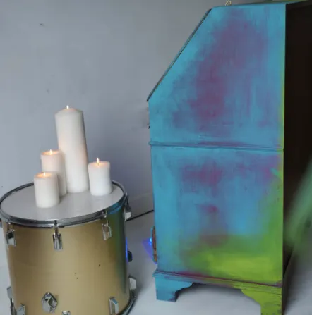 Unique Writing Bureau With Golden Details Named Rapunzel, 5 Drawers, Hand Painted Vintage Colourful Furniture Green Blue Pink Gold, Rainbow photo 295.0