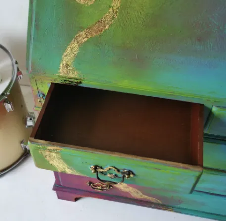 Unique Writing Bureau With Golden Details Named Rapunzel, 5 Drawers, Hand Painted Vintage Colourful Furniture Green Blue Pink Gold, Rainbow photo buy