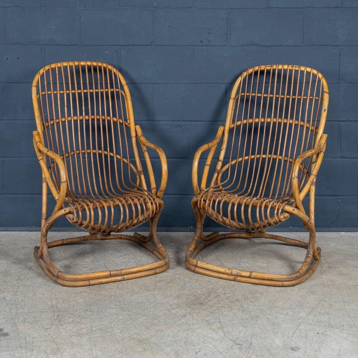 20th Century Italian Pair Of Wicker Armchairs By Tito Agnoli C.1960 photo furniture