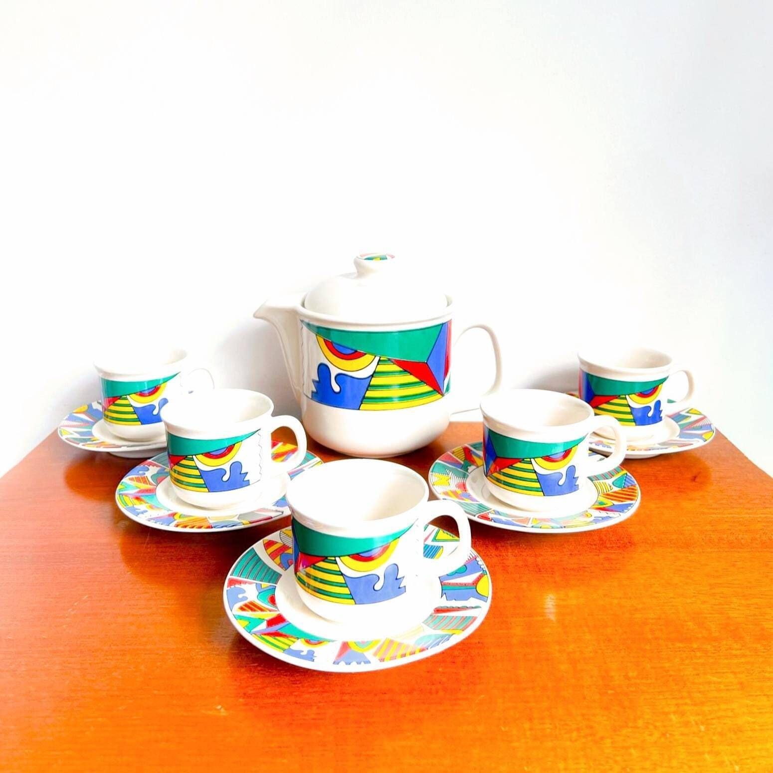 Vintage Koffie /Theeservies   Tulowice Polen   Modernistisch Mid Century   Minimalistisch   Abstract   Cubisme