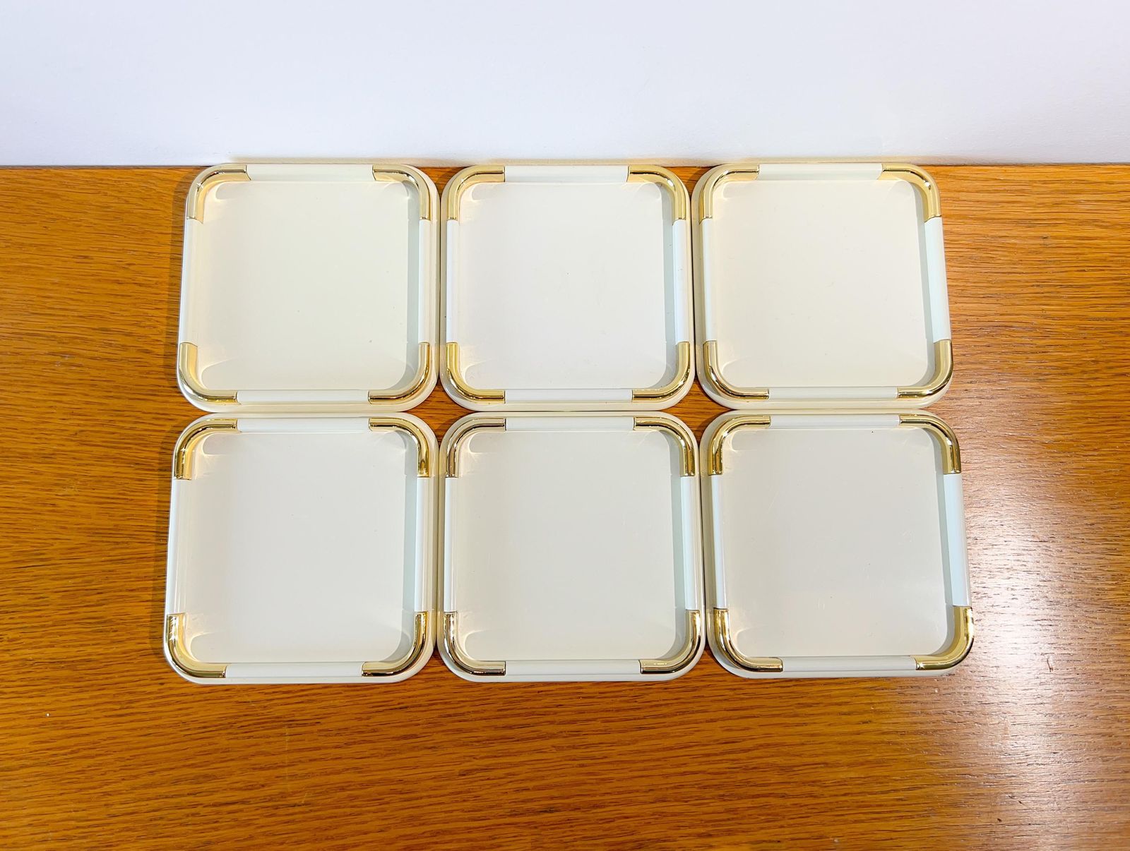 Vintage 'The Turnwald Collection' Set Of 6 Coasters (2 Sets Available)   Off White, Gold Plated   70s   Freddo Therm  Hollywood Regency  Mcm photo Home Decor