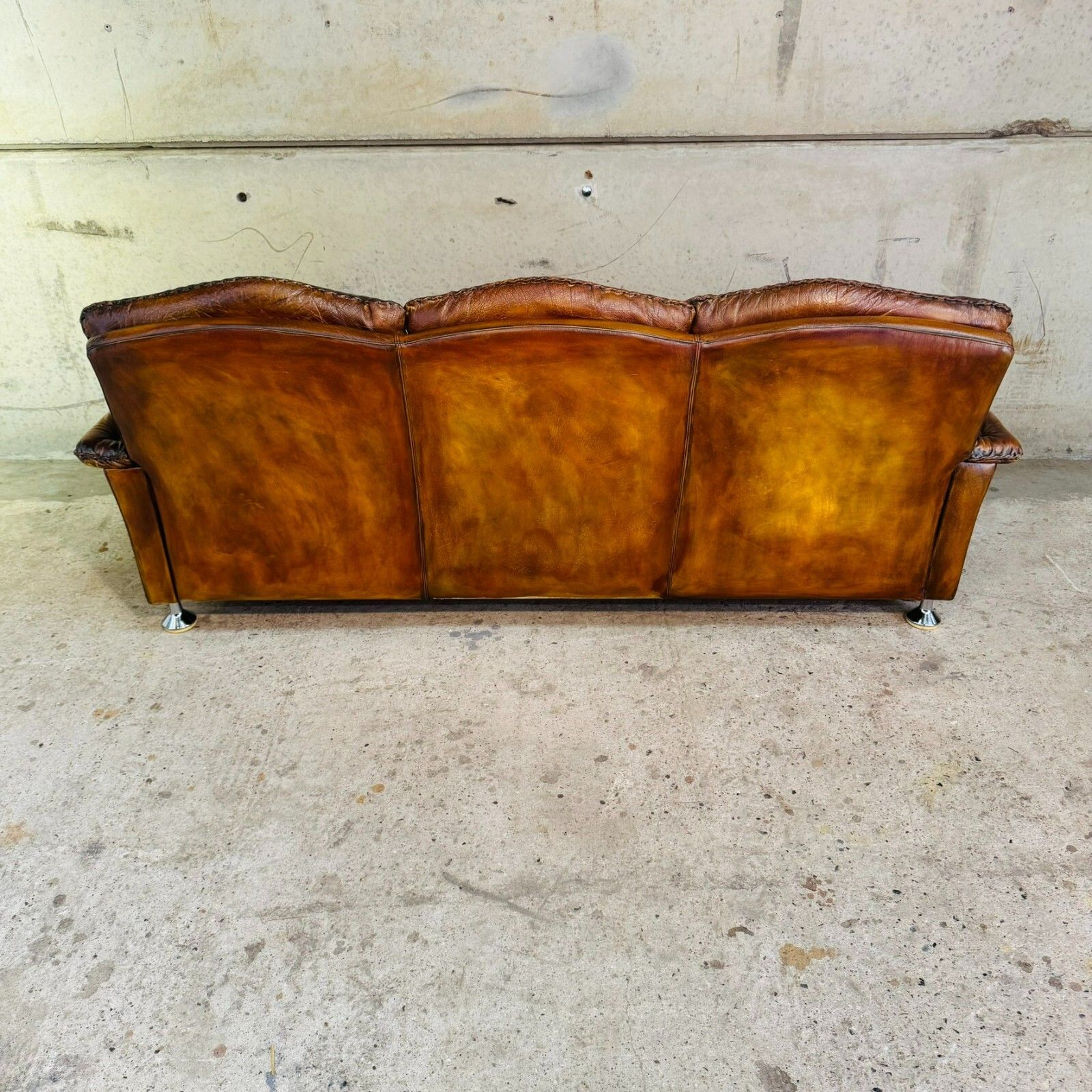 1403.0 1970s Danish Rustic Tan Leather 3 Seater Sofa – Full Grain Buffalo #A597 photo