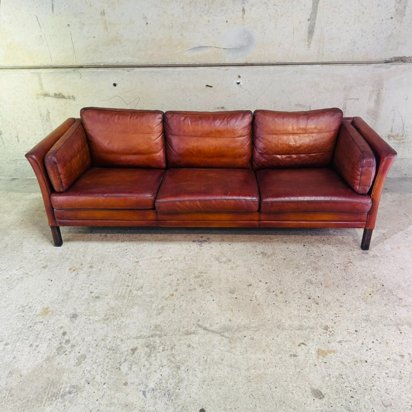 Danish 1970s Cognac Leather Three Seater Sofa By Mogens Hansen #A605 photo for sale