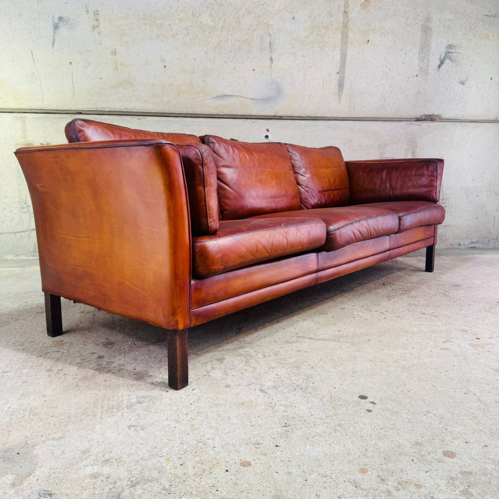 Danish 1970s Cognac Leather Three Seater Sofa By Mogens Hansen #A605 photo 1830.0