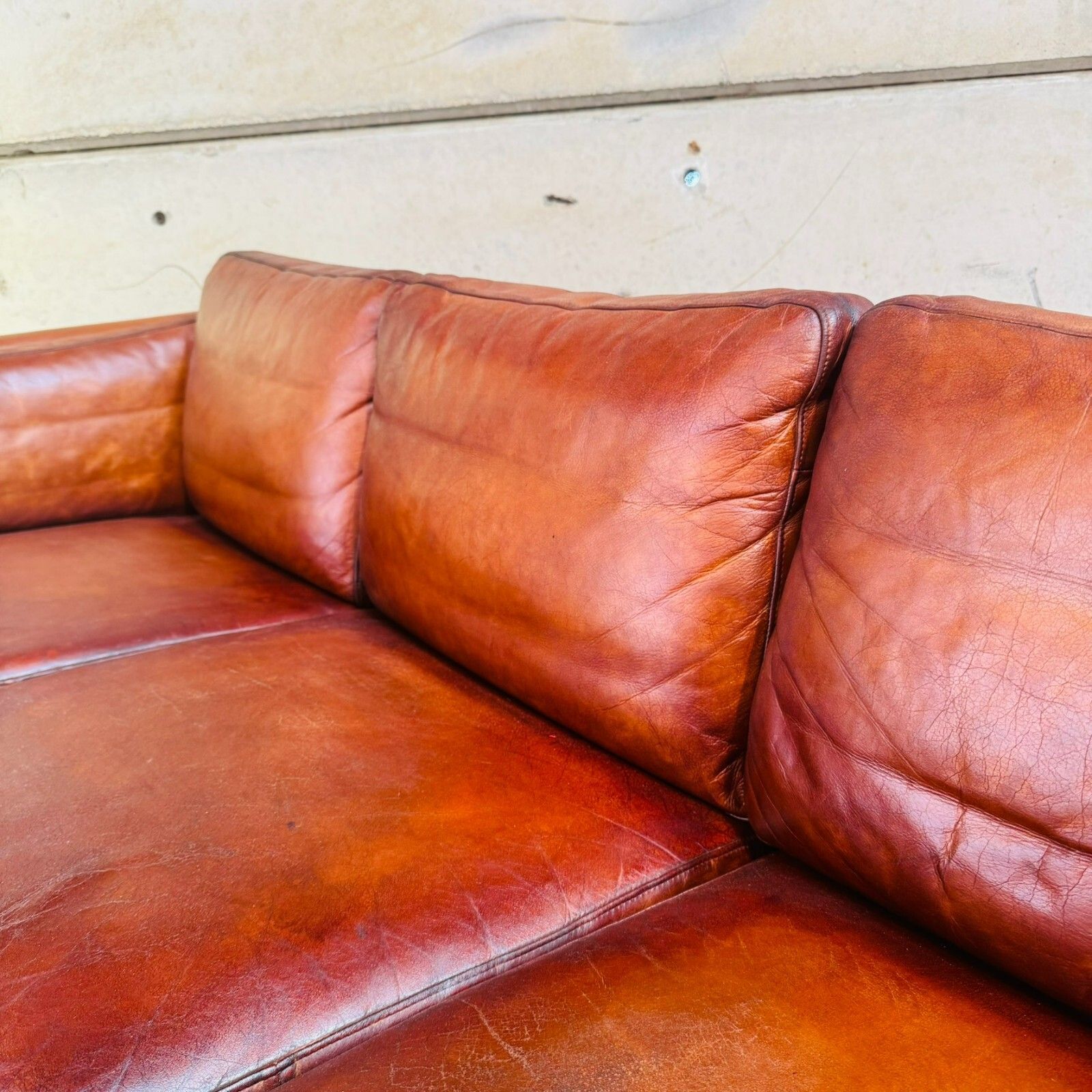 Furniture Danish 1970s Cognac Leather Three Seater Sofa By Mogens Hansen #A605 photo