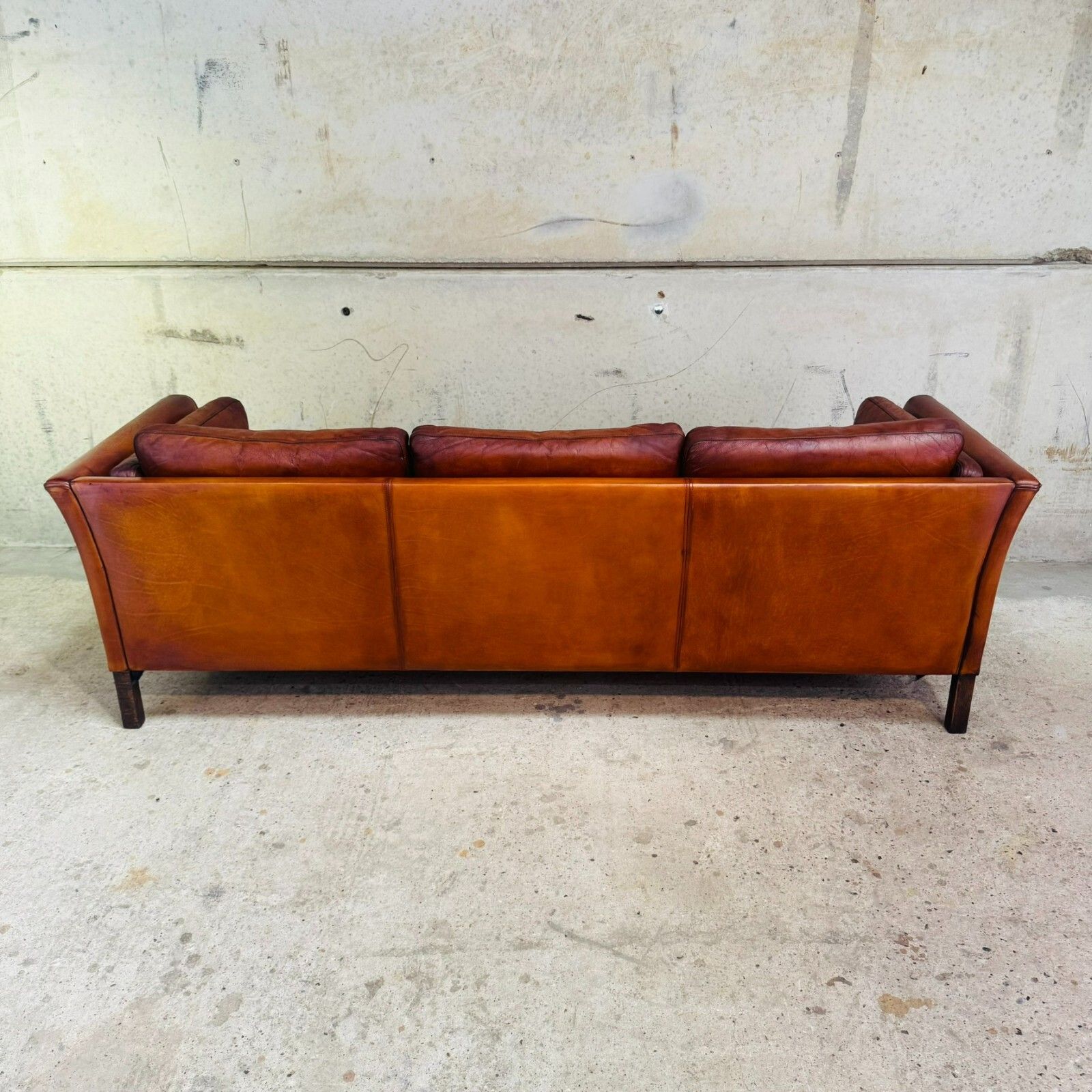 1830.0 Danish 1970s Cognac Leather Three Seater Sofa By Mogens Hansen #A605 photo