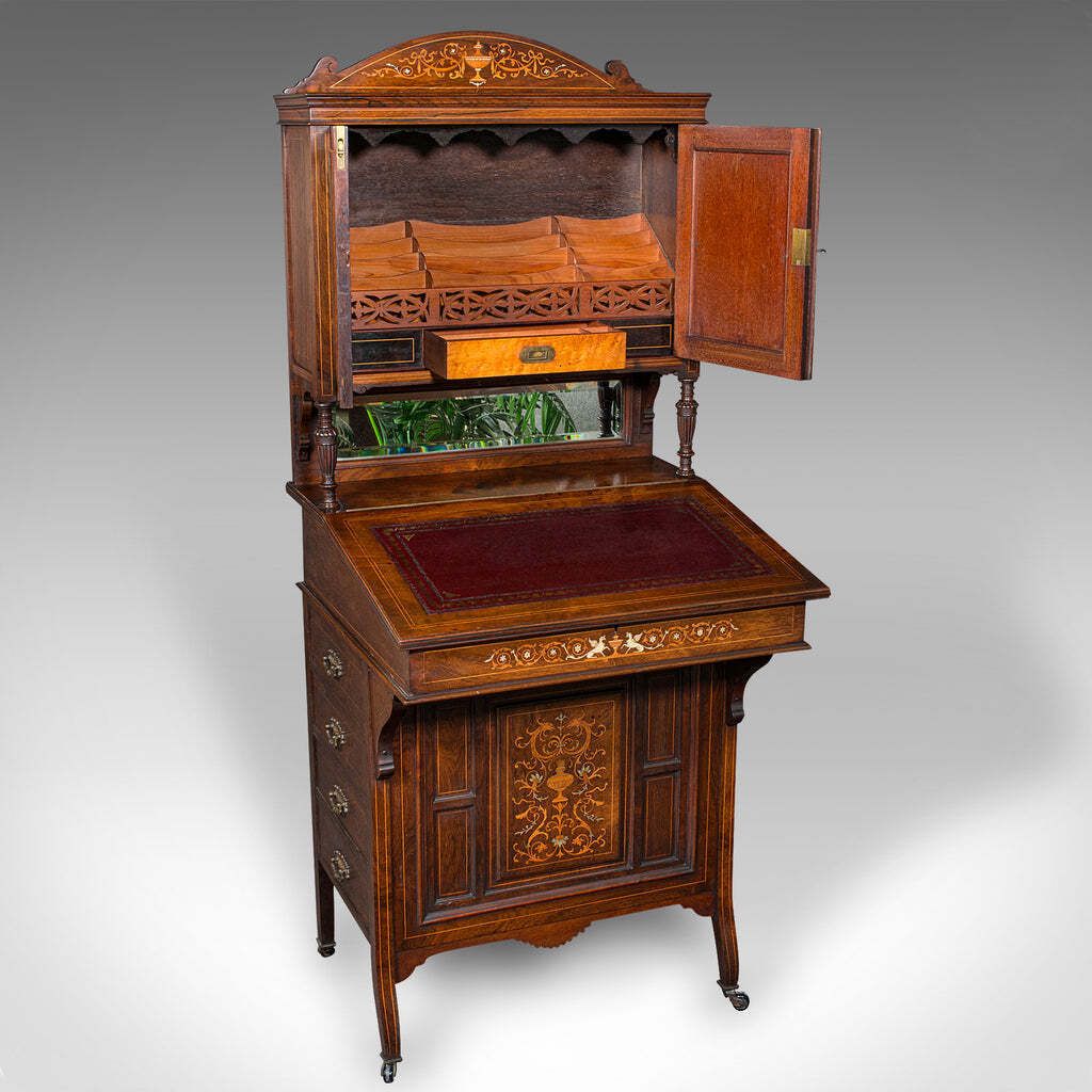 Antique Tall Davenport, English, Walnut, Bureau Cabinet, Victorian, Circa 1860 photo furniture