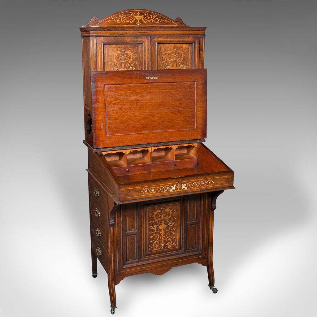Antique Tall Davenport, English, Walnut, Bureau Cabinet, Victorian, Circa 1860 photo for sale
