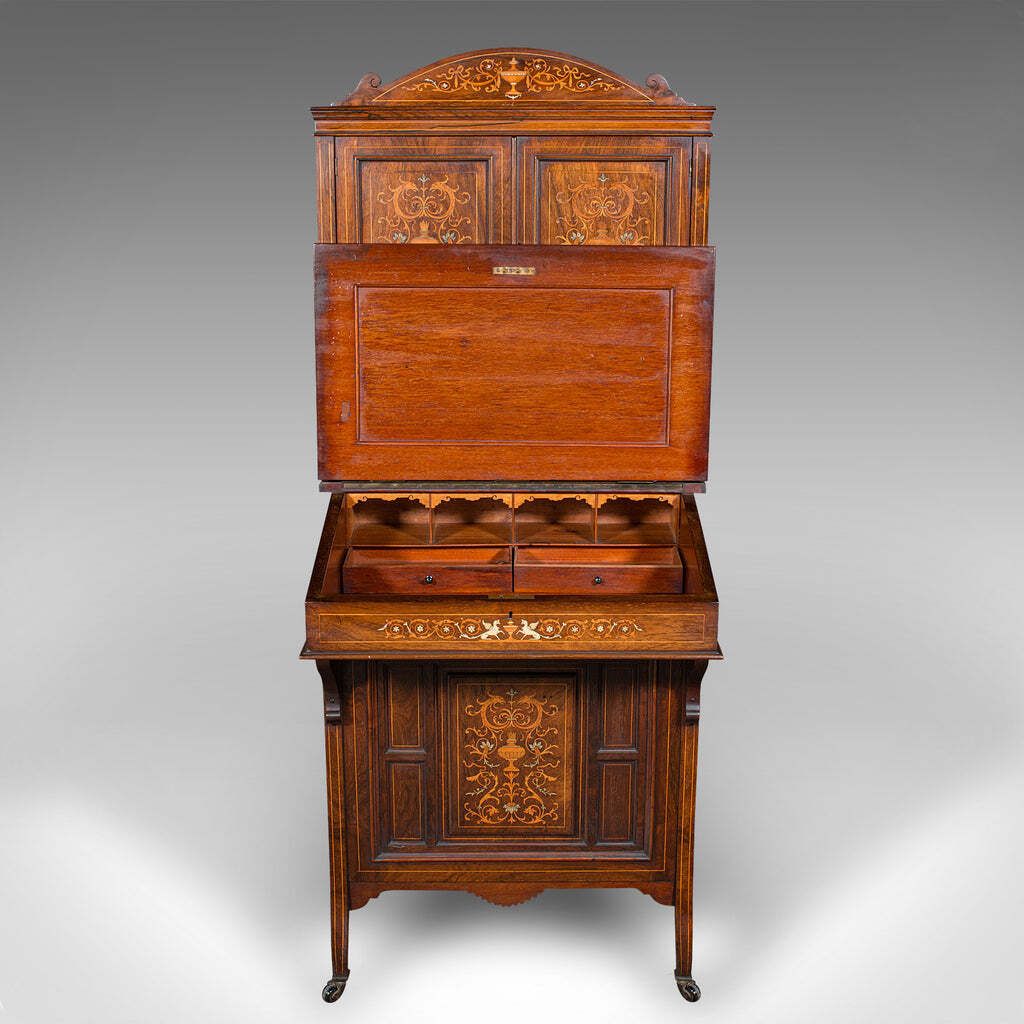 Antique Tall Davenport, English, Walnut, Bureau Cabinet, Victorian, Circa 1860 photo 3521.0