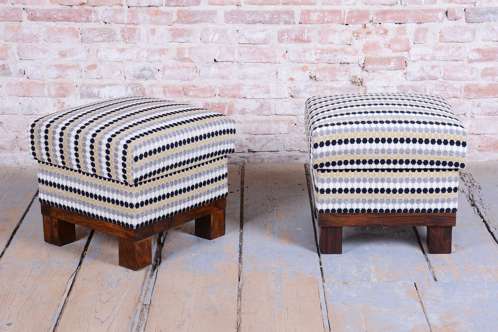 photo furniture Pair Of Restored Art Deco Stools, Palisander, Reupholstered, Czech, 1920s