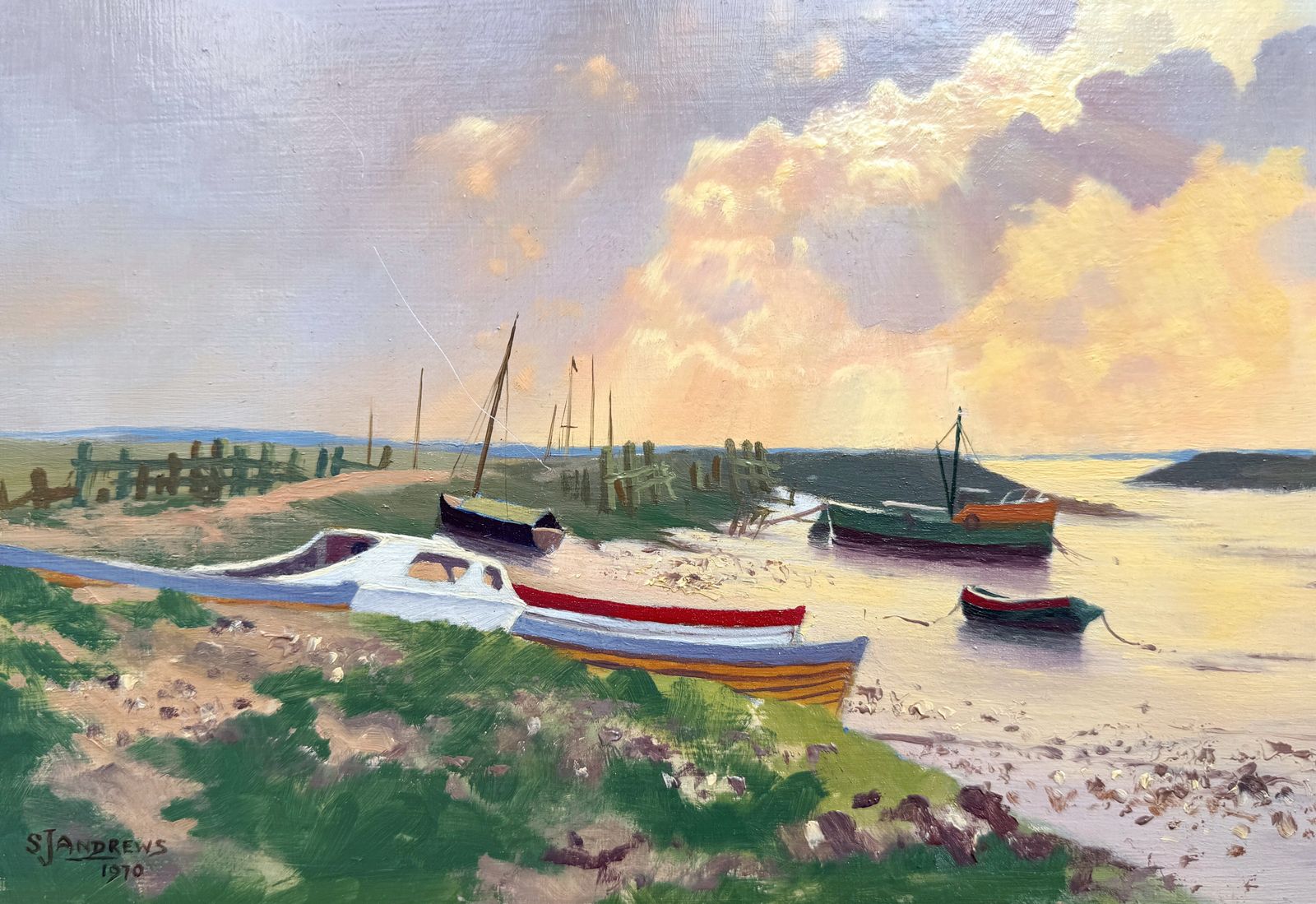 Stanley J Andrews Rsma (British 20c) Oil On Board Estuary Scene photo furniture