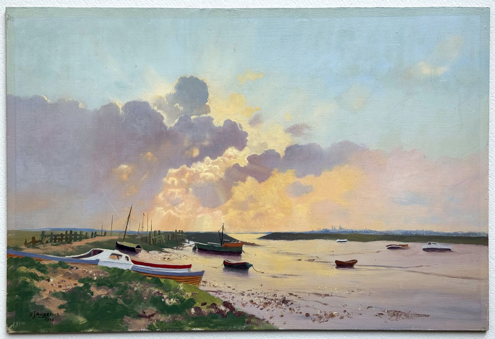 Stanley J Andrews Rsma (British 20c) Oil On Board Estuary Scene photo for sale